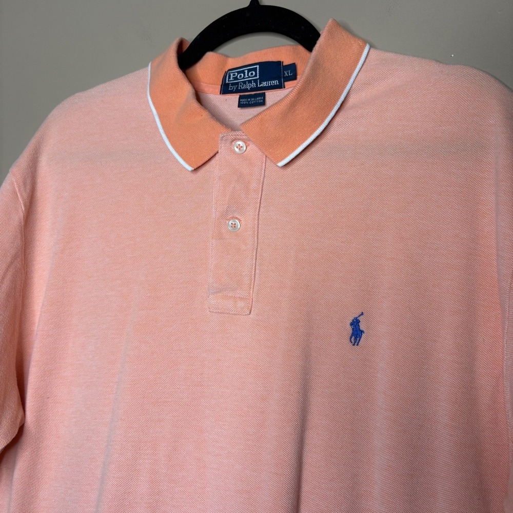 Polo Ralph Lauren Mens XL Peach Orange Tipped Short Sleeve Cotton Polo Shirt - Picture 3 of 5
